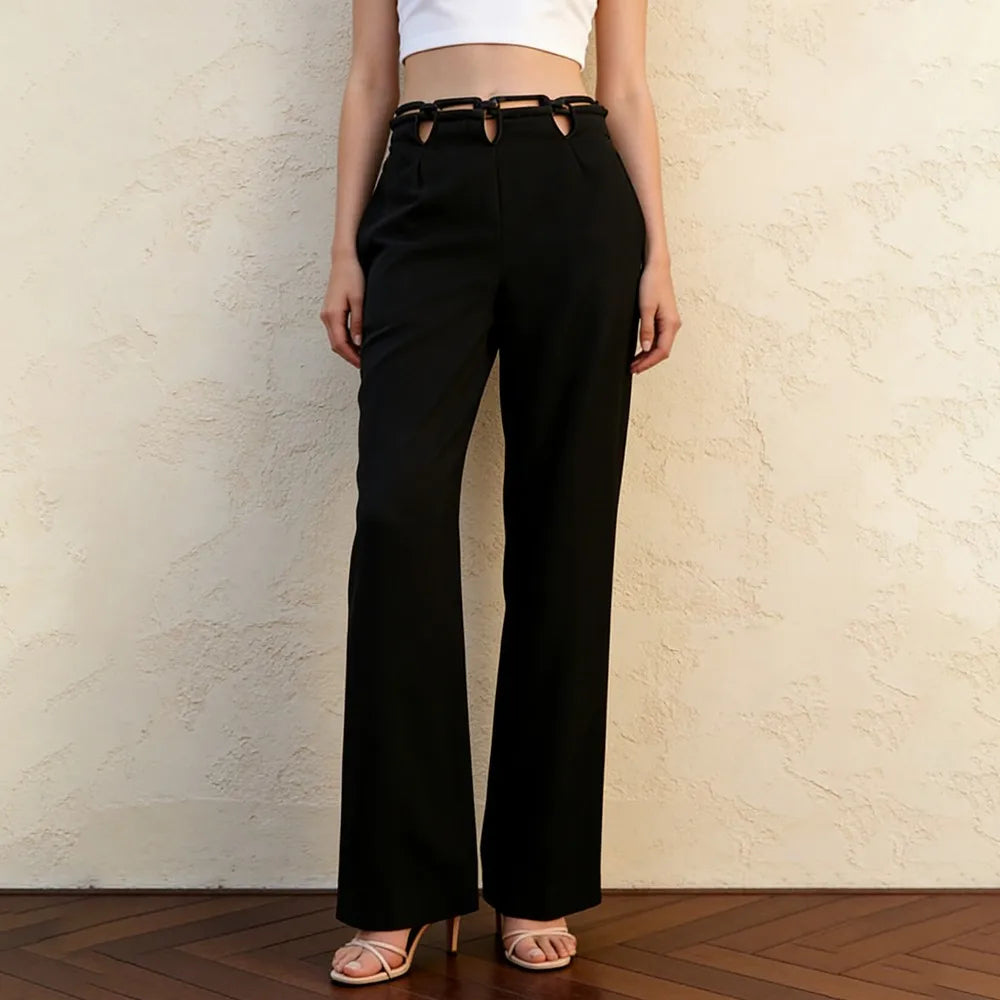 Cutout-Waist Straight-Leg Pants
