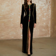 Embellished Split-Front Maxi Dress