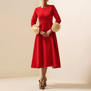 Applique-Cuff Fit-and-Flare Dress