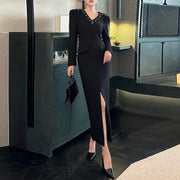 Embellished V-Neck Split-Hem Dress