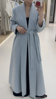 Shawl-Collar Tie-Waist Long Coat
