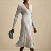 Striped V-Neck Long-Sleeve Dress
