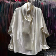 Glossy Tie-Neck Blouse