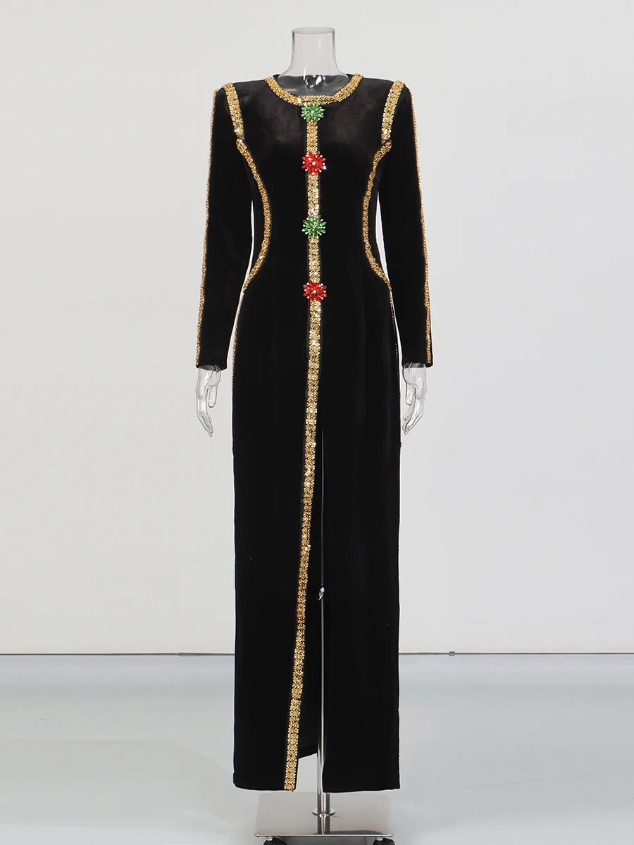 Embellished Split-Front Maxi Dress
