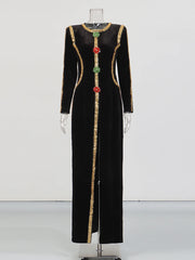 Embellished Split-Front Maxi Dress