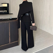 Cape-Collar Jacket and Pants Set