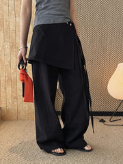 Wrap-Overlay Wide-Leg Pants
