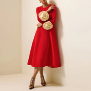 Applique-Cuff Fit-and-Flare Dress