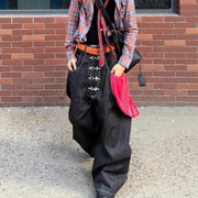 Buckle-Front Wide-Leg Pants
