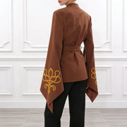 Embroidered Bell-Sleeve Wrap Jacket