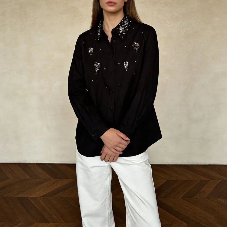 Embellished Relaxed Long-Sleeve Shirt