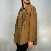 Contrast Leaf-Detail Button Shirt