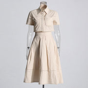 Cropped Shirt and Pleated Skirt Set