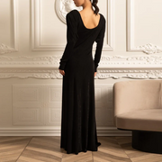 Scoop-Back Long-Sleeve Long Dress