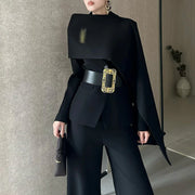 Cape-Collar Jacket and Pants Set