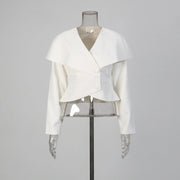Draped-Collar Peplum Blouse