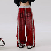 Contrast-Stripe Drawstring Wide-Leg Pants