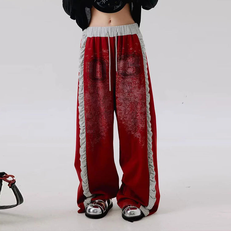 Contrast-Stripe Drawstring Wide-Leg Pants