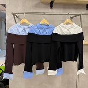 Layered-Collar Foldover Sweater