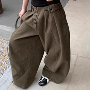 Button-Front Wide-Leg Pants
