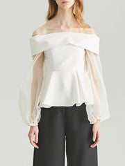 Off-Shoulder Balloon-Sleeve Peplum Blouse