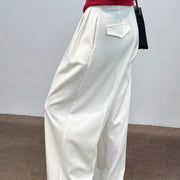 Pleated Wide-Leg White Pants