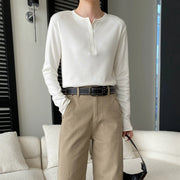 Button-Neck Relaxed Long-Sleeve Top