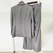 Pinstriped Blazer and Wide-Leg Pants Set
