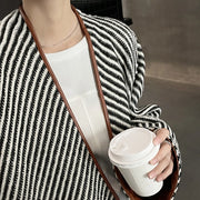 Striped Draped-Collar Coat