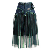Sheer-Overlay Contrast-Panel Skirt