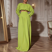 Ruched-Sleeve Top and Long Skirt Set