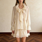 Ruffle-Trim Tie-Neck Blouse