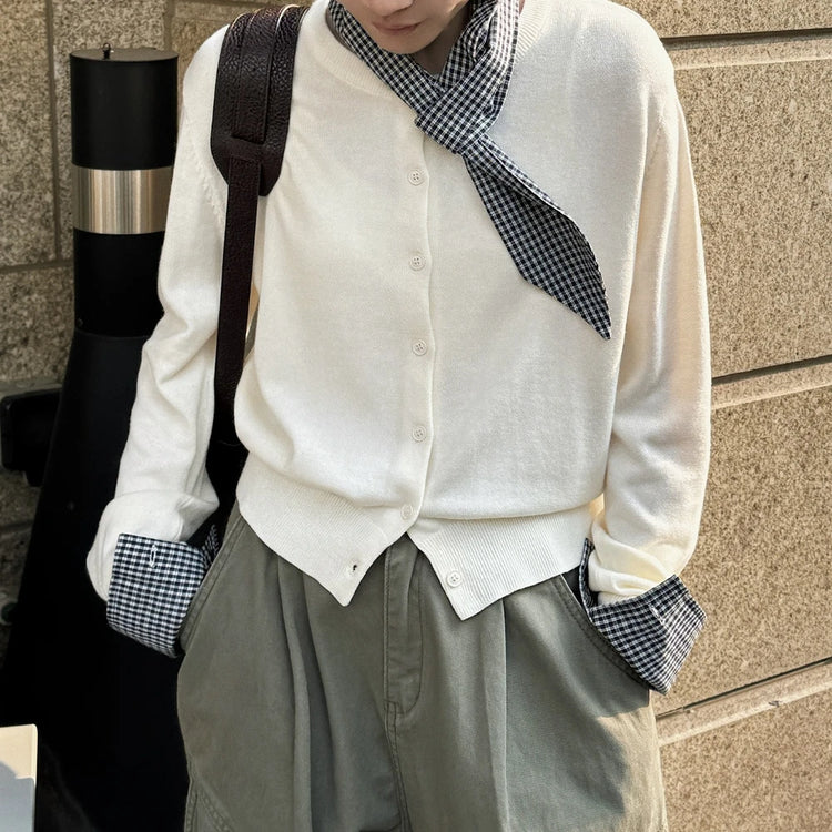 Gingham-Trim Button-Front Top