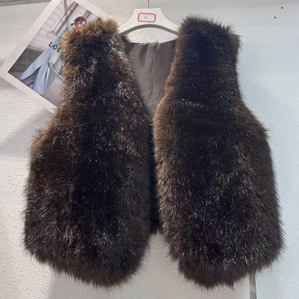 Shaggy Cropped Open-Front Vest