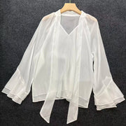 V-Neck Flared-Cuff Blouse