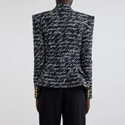 Script-Print Double-Breasted Blazer