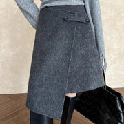 Asymmetric Button-Detail Wrap Skirt