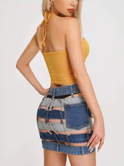 Cutout Button-Detail Mini Skirt