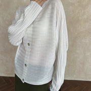Sheer Ribbed Button-Front Cardigan