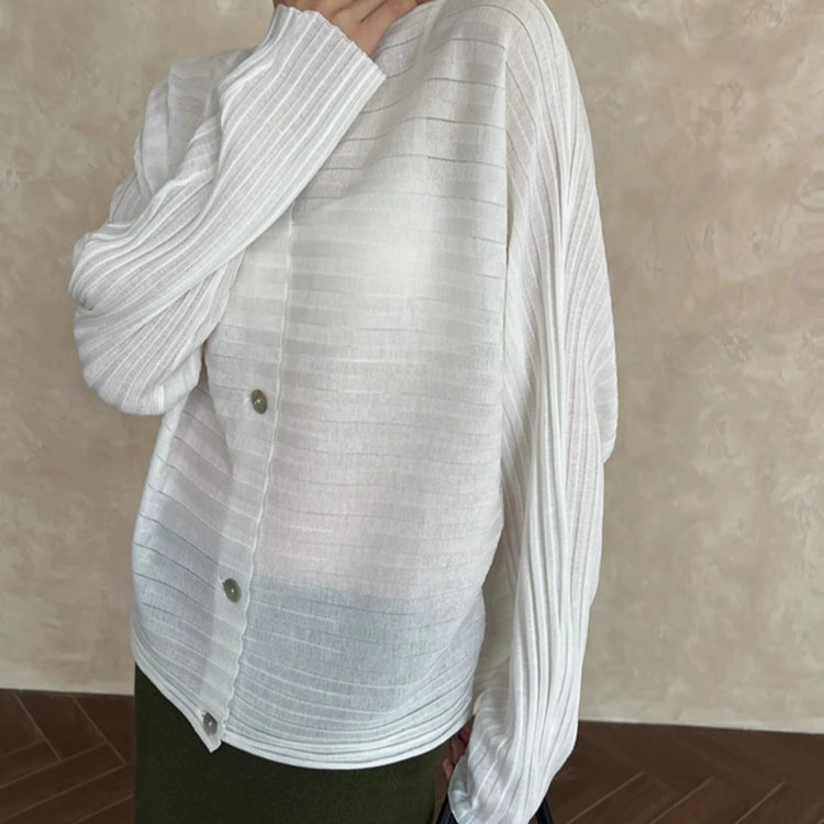 Sheer Ribbed Button-Front Cardigan