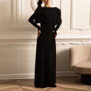 Scoop-Back Long-Sleeve Long Dress