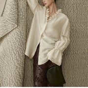 Ruffled-Neck Bell-Sleeve Blouse