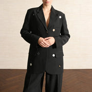 Mixed-Button Double-Breasted Blazer