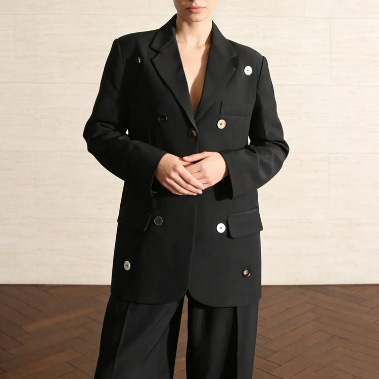 Mixed-Button Double-Breasted Blazer