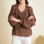 Embellished Ruffle-Trim Blouse