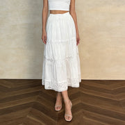 Lace-Trim Tiered Midi Skirt
