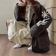 Embroidered-Sleeve Oversized Blazer