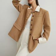 Contrast-Collar Button-Front Jacket