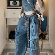 Oversized-Pocket Wide-Leg Jeans