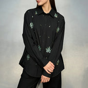 Floral-Detail Relaxed Button Shirt